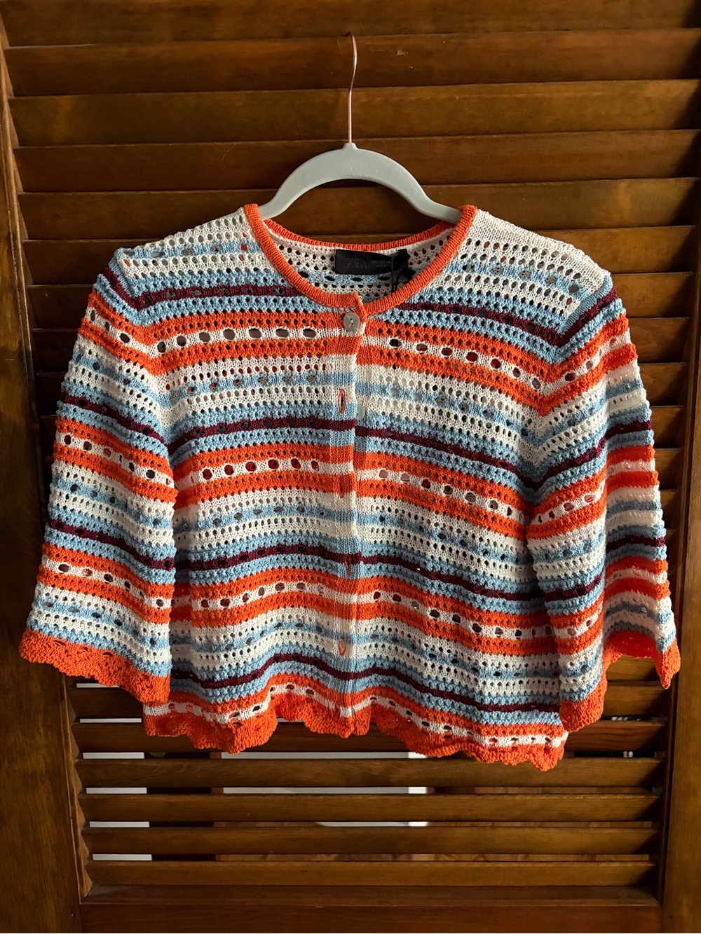 Zara NWT Open Knit Striped Cardigan | Size L | Colorful Orange Blue Crochet